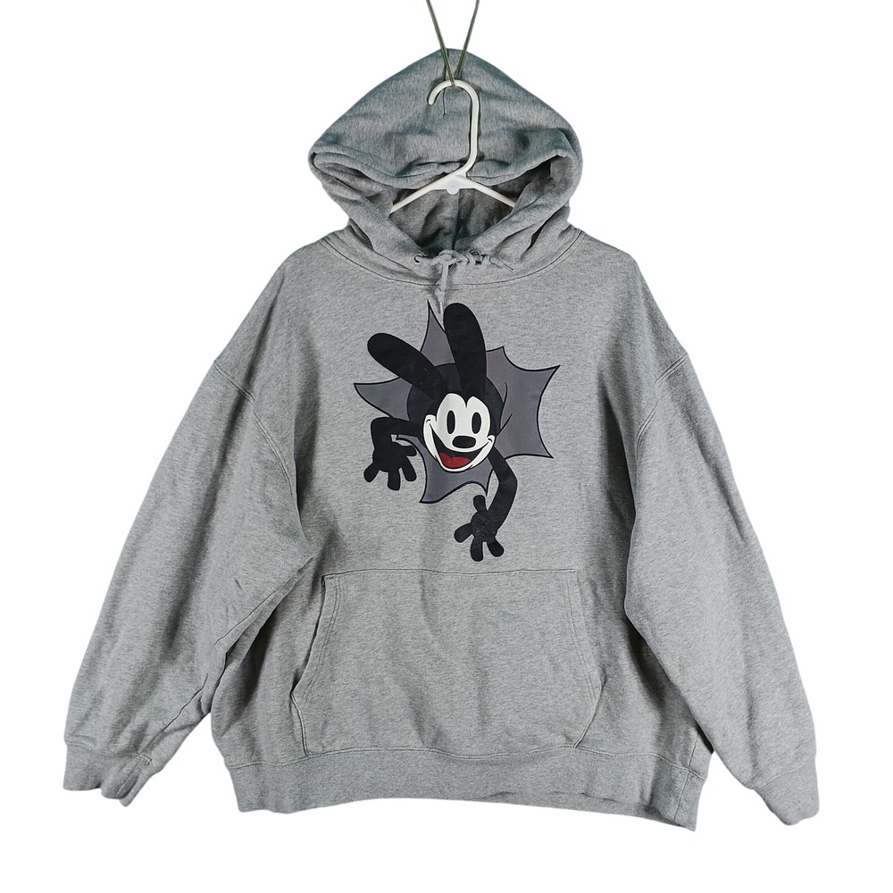 Disney Oswald the Lucky Rabbit Hoodie Mens XL Grey Graphic Pullover 100 Cotton